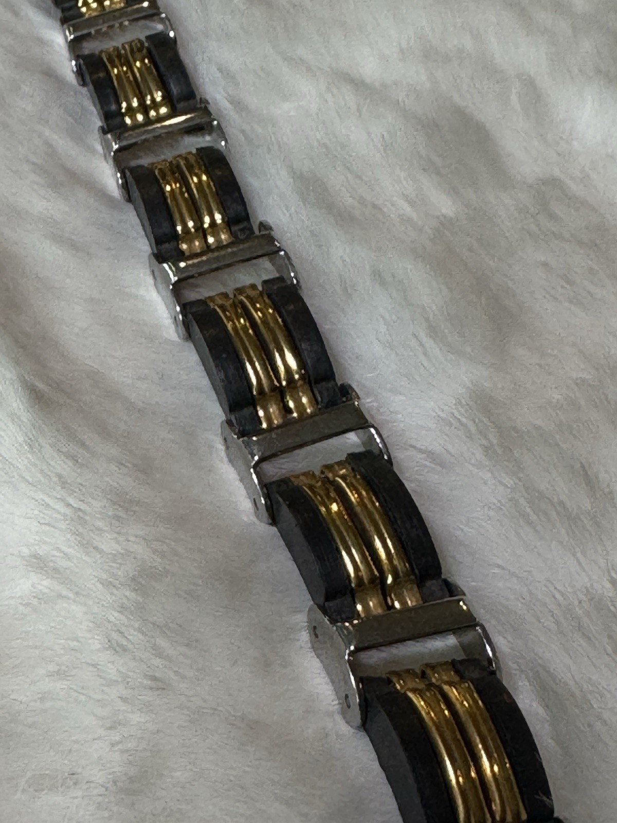 Silver Gold Black Stainless Steel Link Chain Bracelet 7.75 in Fold Over Clasp