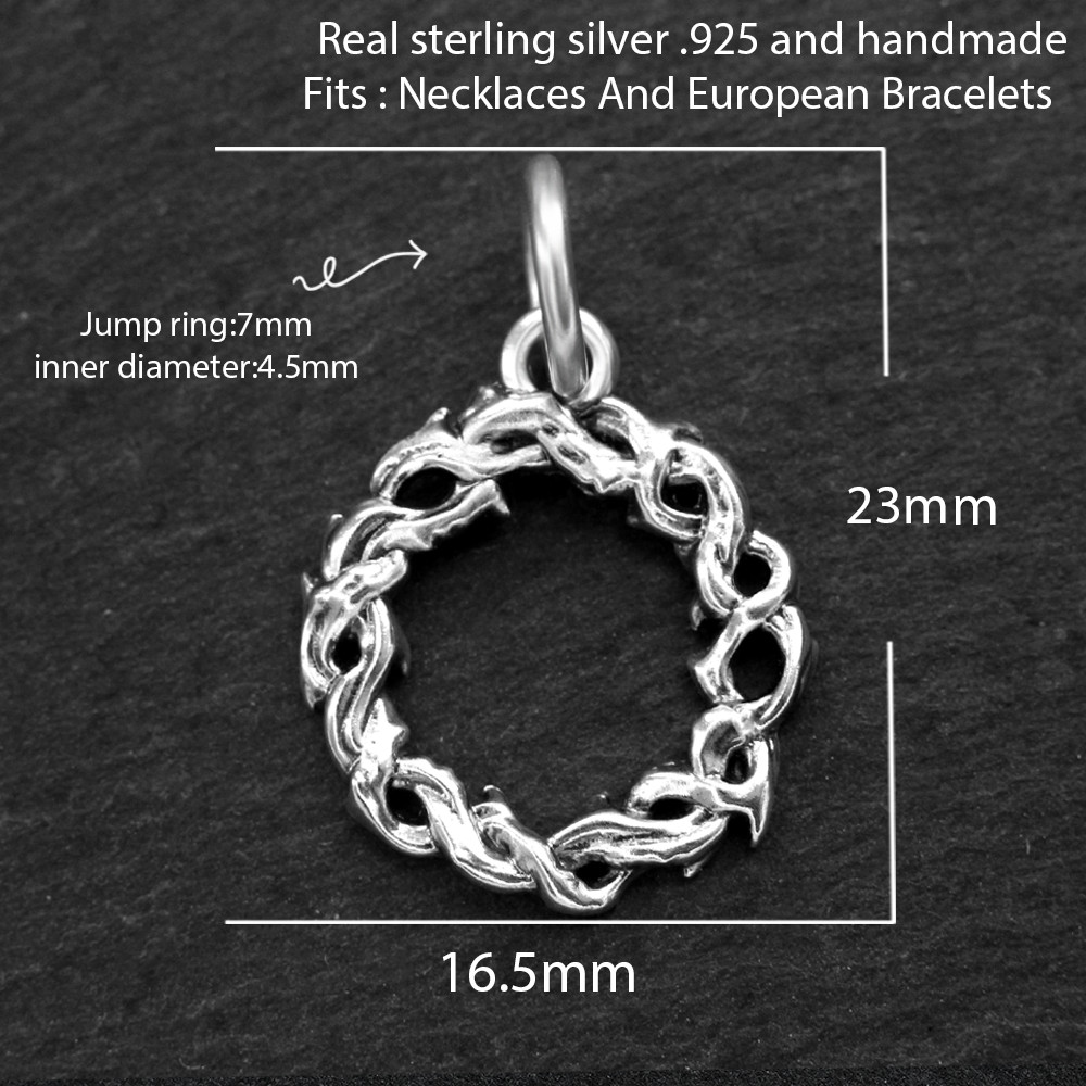 925 Sterling Silver Crown Of Thorns Pendant Jesus Charm Christian Spiritual