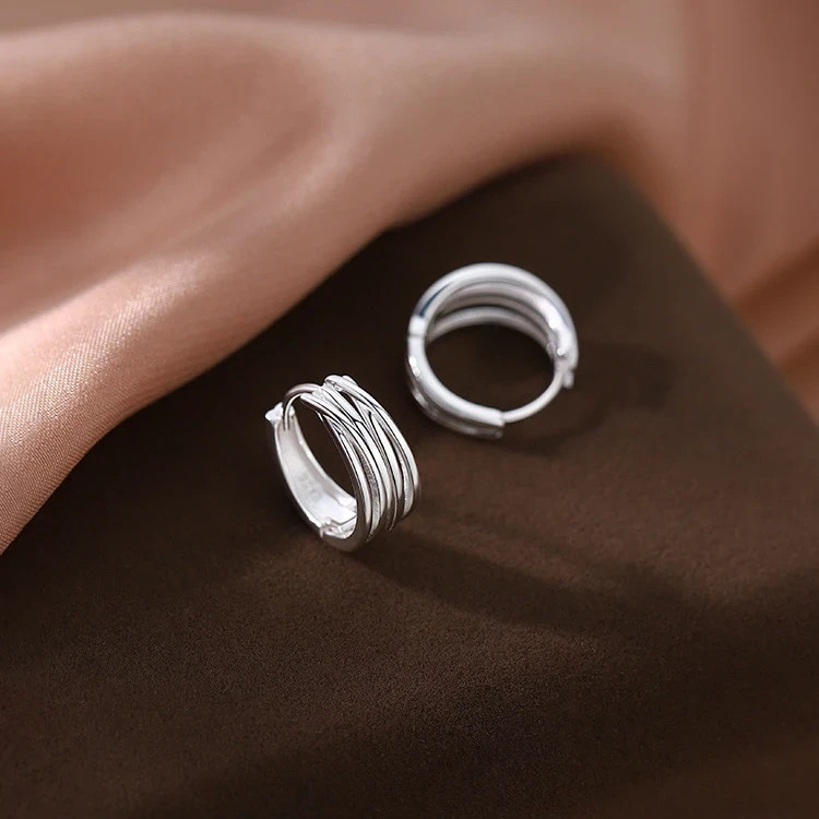925 Sterling Silver Chunky Hoop Earrings Geometric Layered Huggie Women Gift