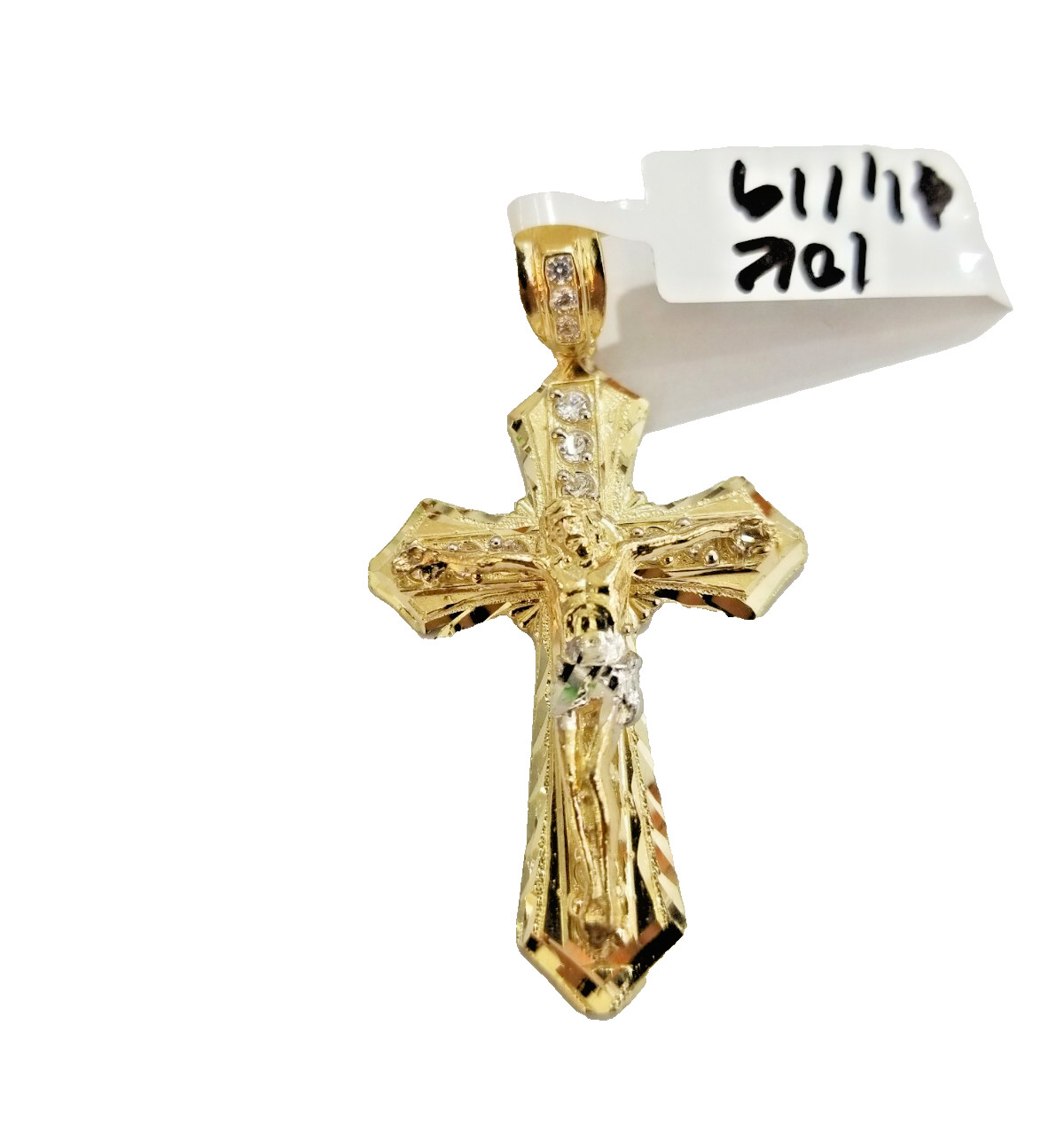 10k Yellow Gold Jesus Cross Charm pendant Diamond Cut Crucifix 2″ REAL 10k