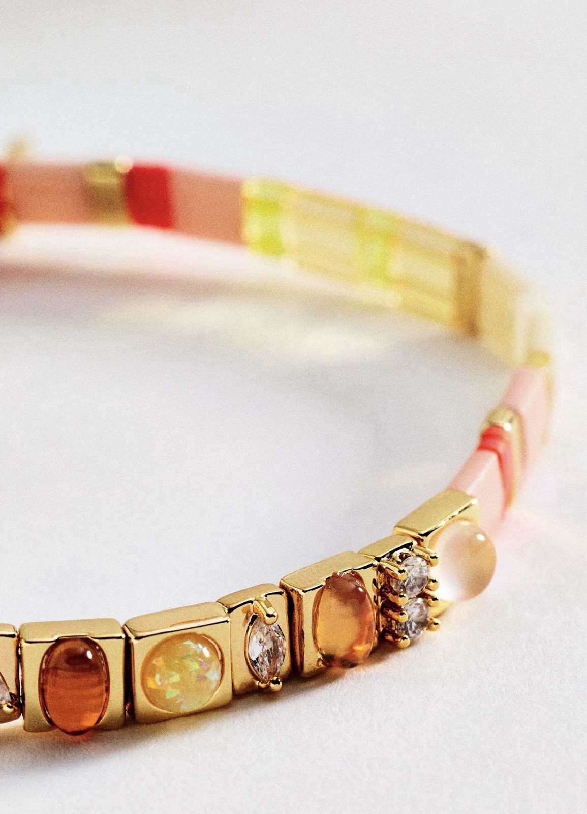 Anthropologie Orange Colorful Beaded Chicklet Stretch Bracelet