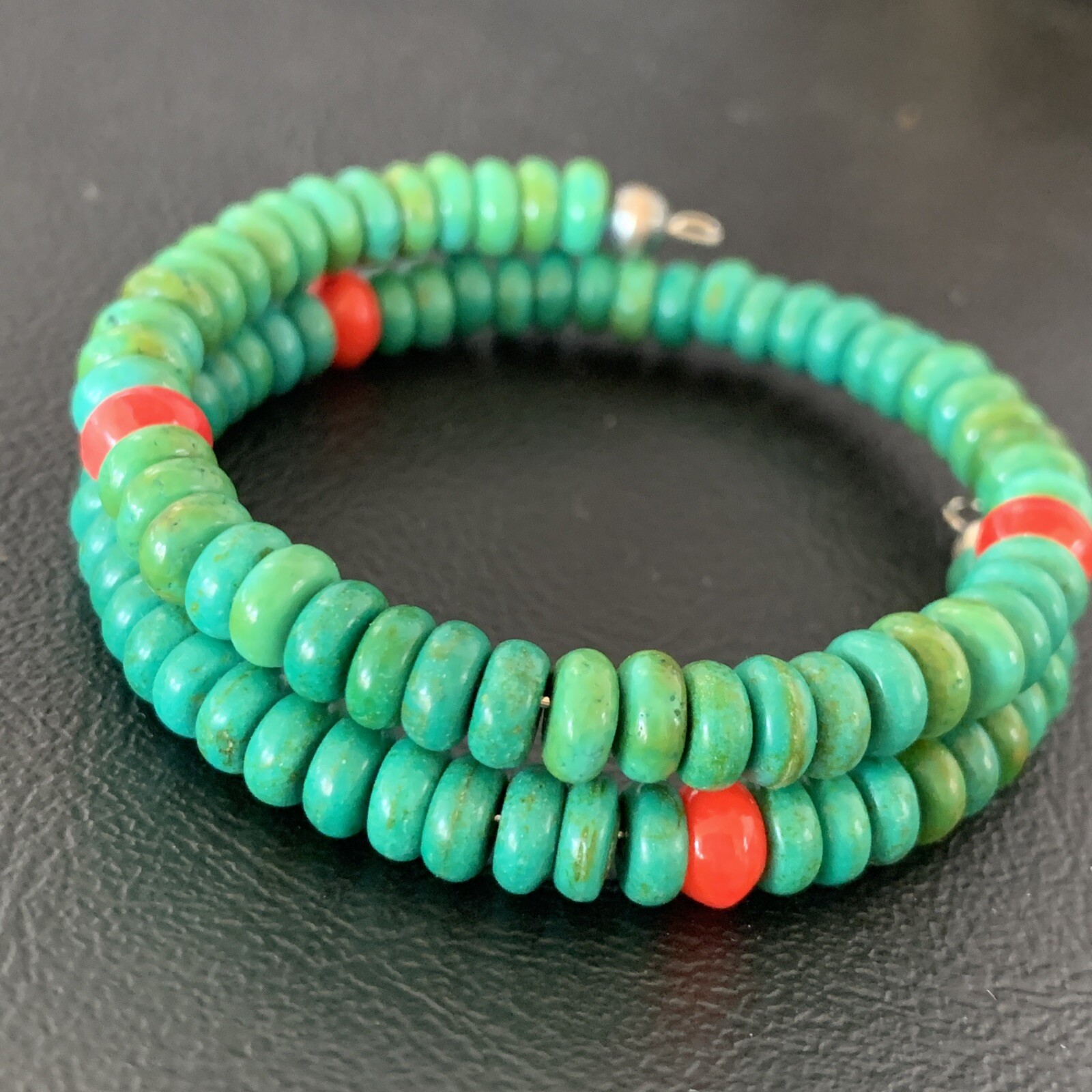 Wrap Memory Wire Stainless Steel Navajo Coral Green Turquoise Bracelet 9″ 13313