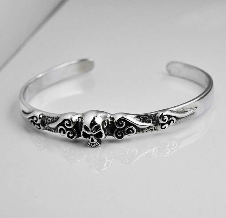 C30 Herren Armspange Totenkopf Schädel Sterling Silber 925