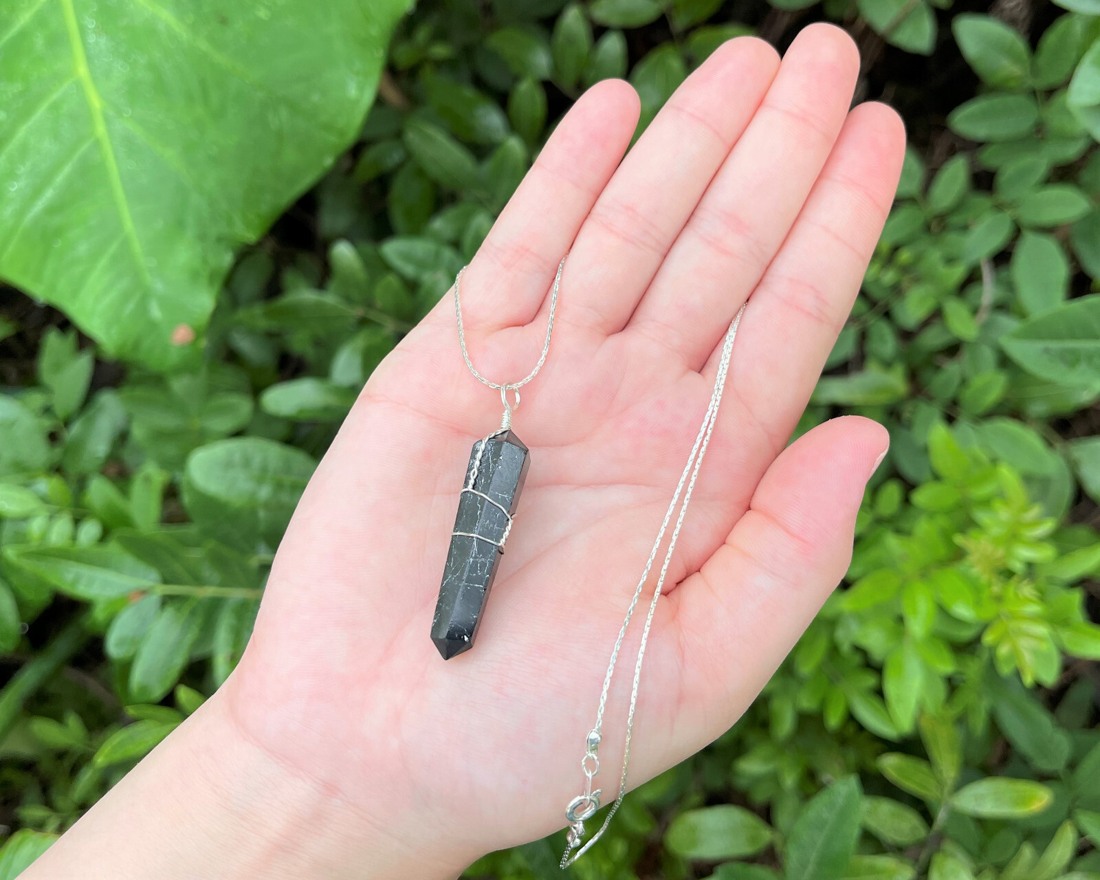 Black Tourmaline Wire Wrapped Point Pendant / Necklace (Crystal Point Pendant)