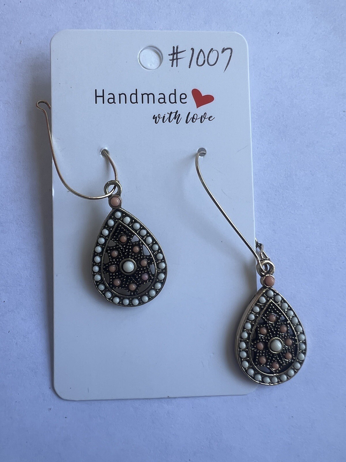 Pink White W/ Gold, Earrings, Dangle, Small Stones, Dangle, Women, Jewelry