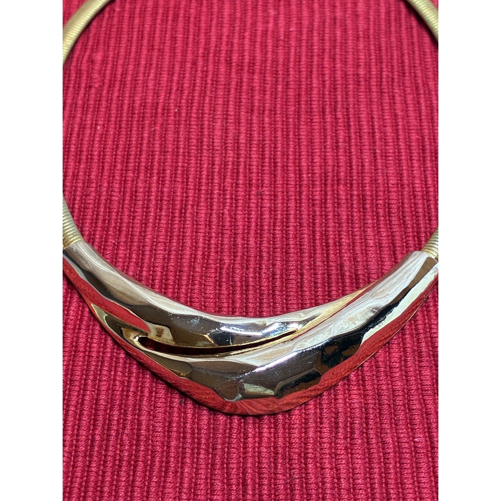 Vintage 1980s Gold Tone Flat Snake Chain Necklace | Faceted Modernist Collar 17”