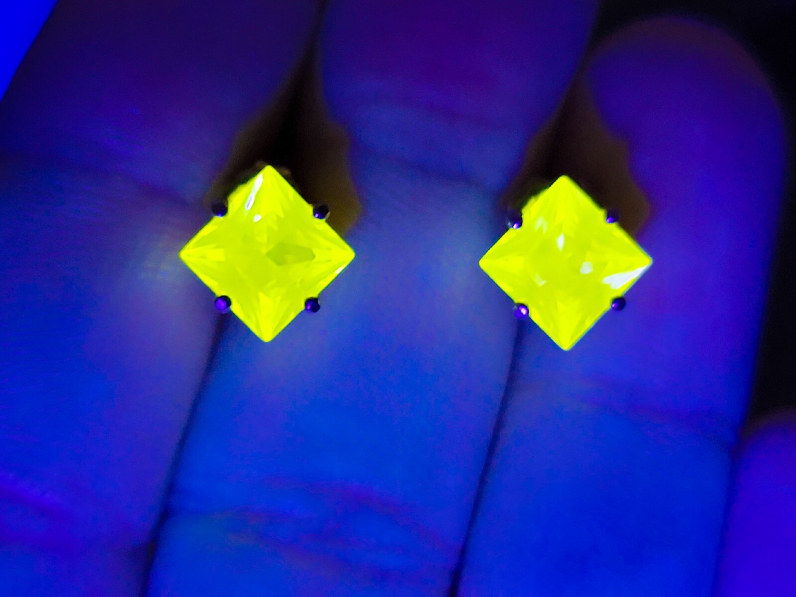 Sterling Fluorescent YAG Yellow Yttrium Aluminum Garnet Earrings 925 Silver