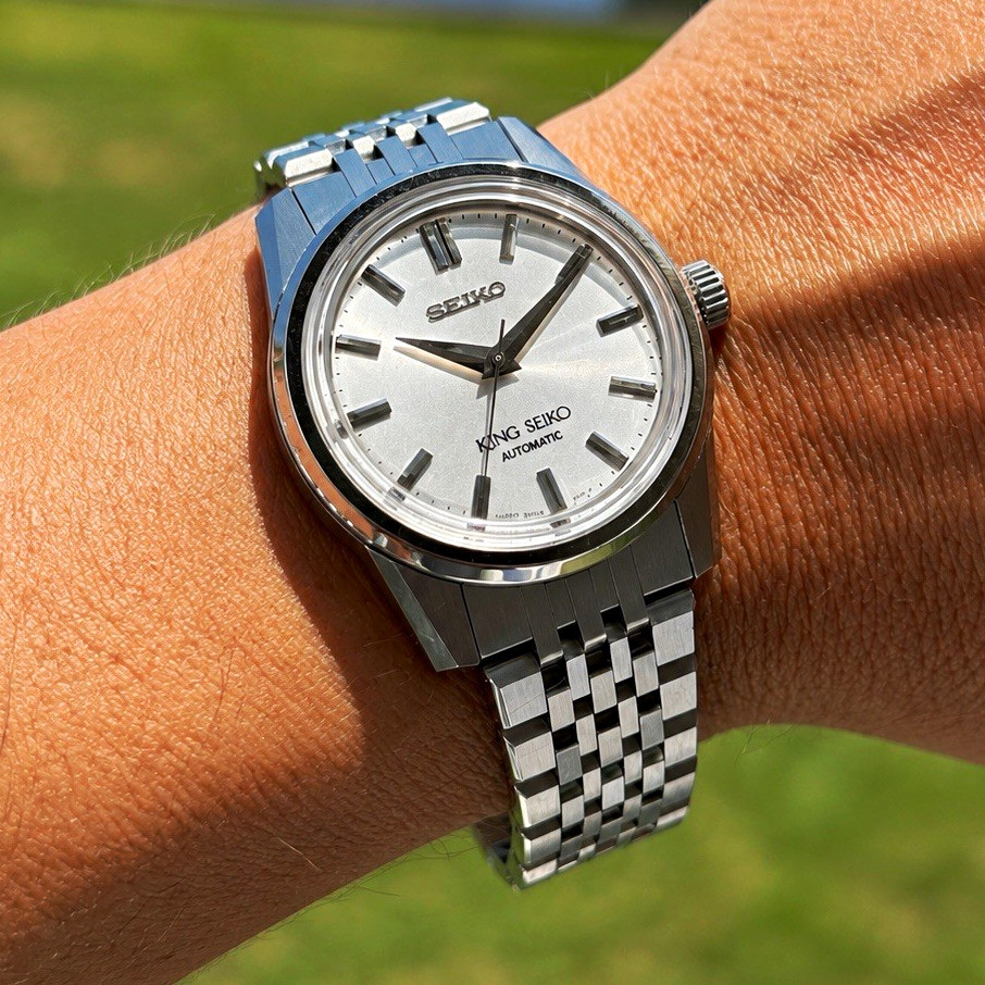 King Seiko SPB279J1 Automatic Silver Dial Box, Papers, Bracelet, Leather Strap