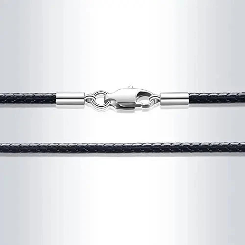 Waterproof Braided Leather Chain Cord Necklace with Stainless Steel Clasp