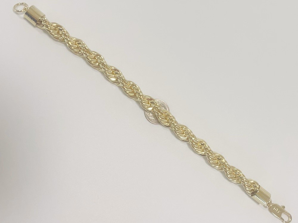 10K Yellow Gold 10mm Diamond Cut Rope Chain Bracelet Men Women 7.5″ 8″ 8.5″ 9″