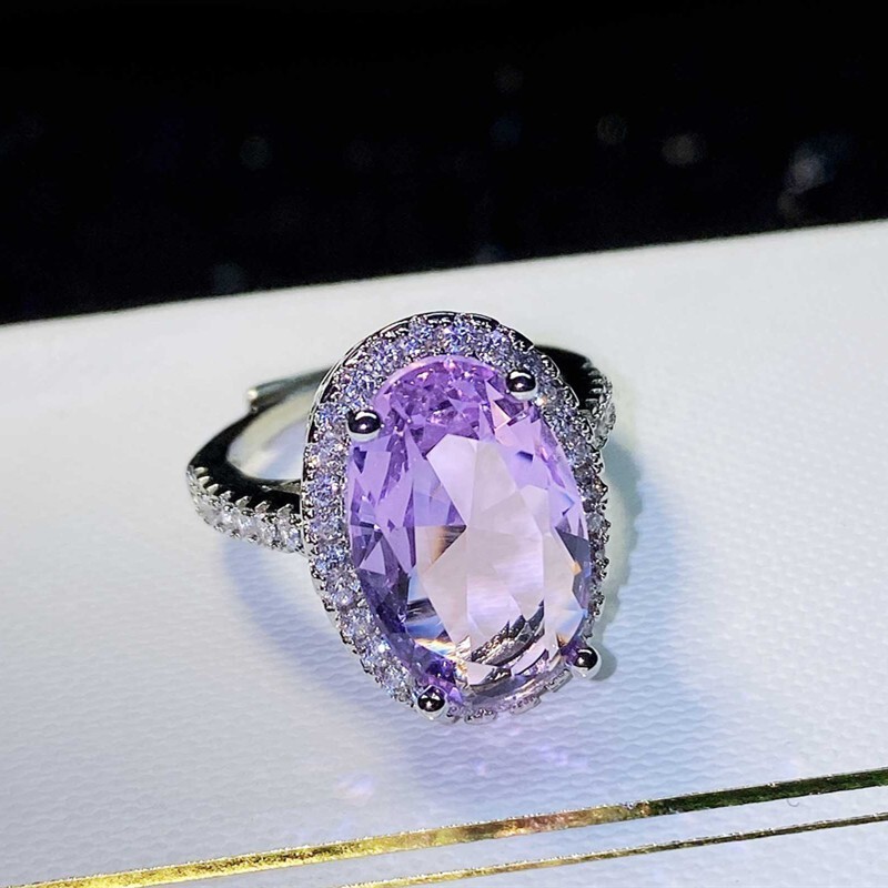 4Ct Oval Cut Lab Created Amethyst Diamond Halo Engagement Ring White Gold Plated
