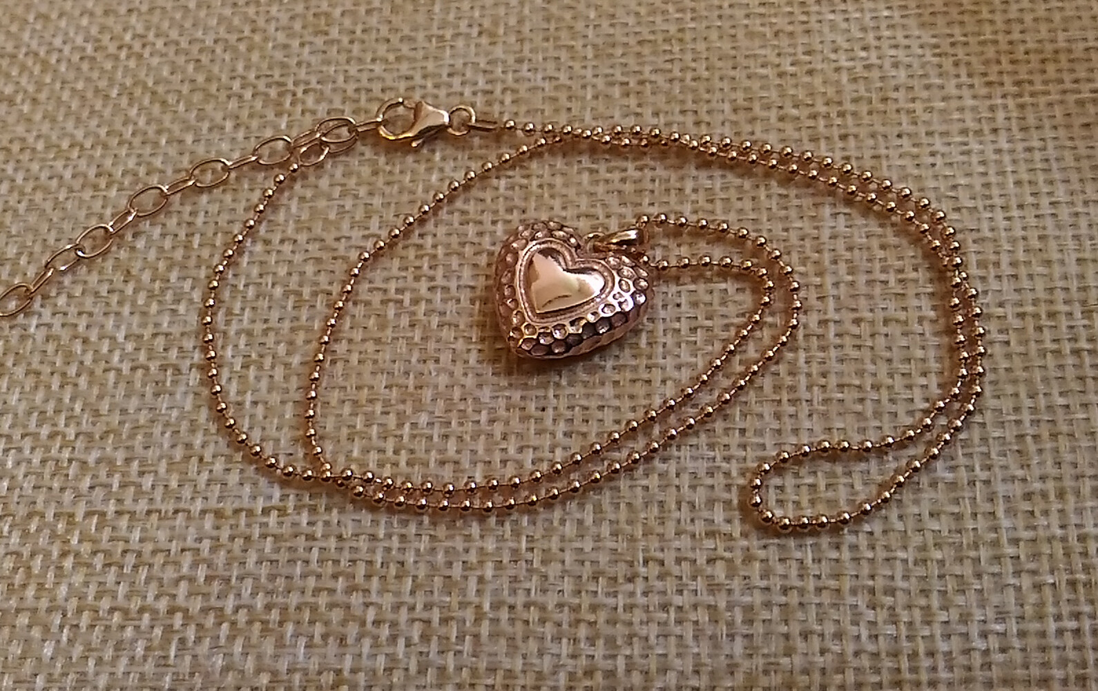 925 GENUINE SILVER, ROSE GOLD PL. 💗 Heart Necklace Gold Plated Chain Ball Chain 42-47cm
