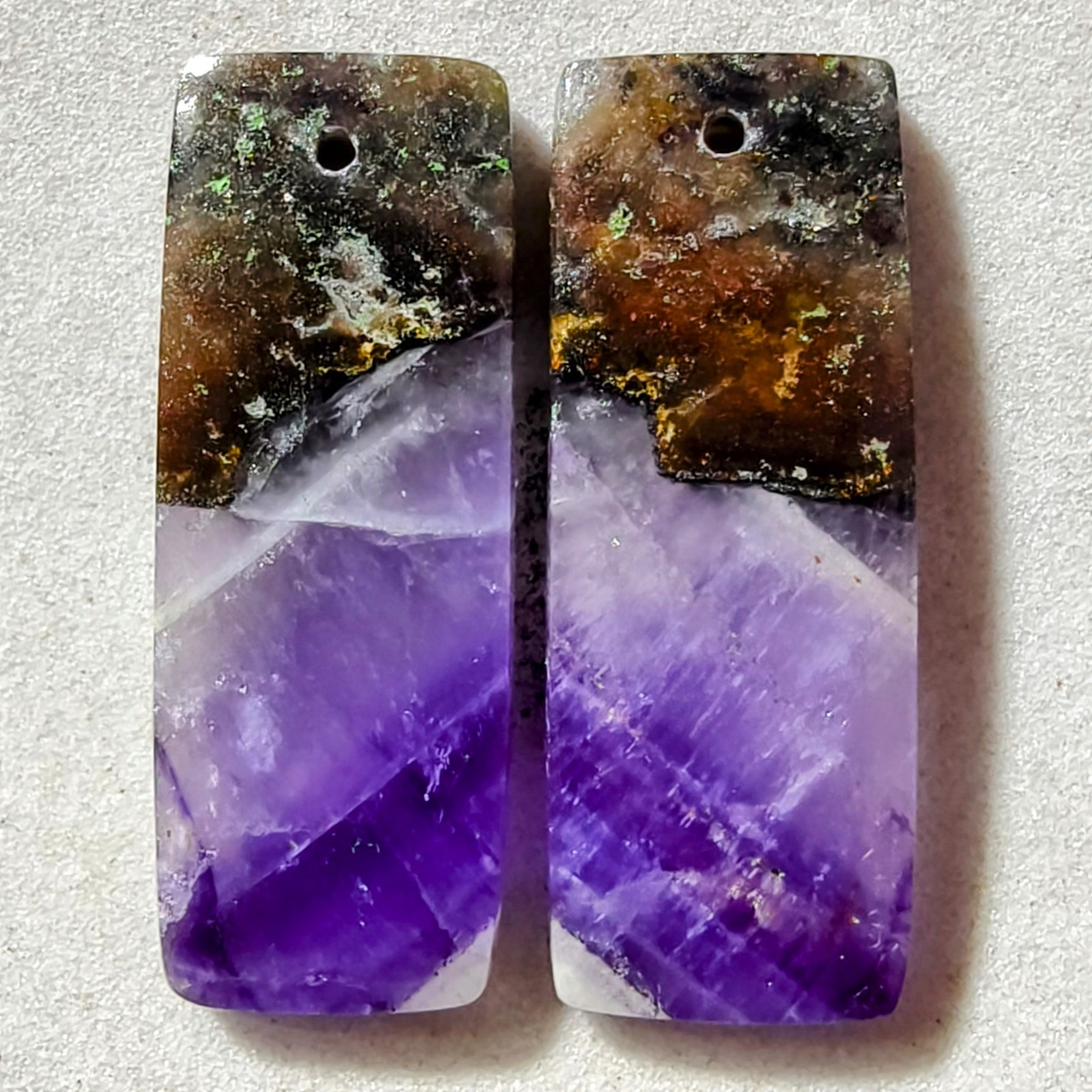 32 Cts Natural Amethyst Drilled Pair Cabochon Gemstone For Earrings 30 X 11.3 MM