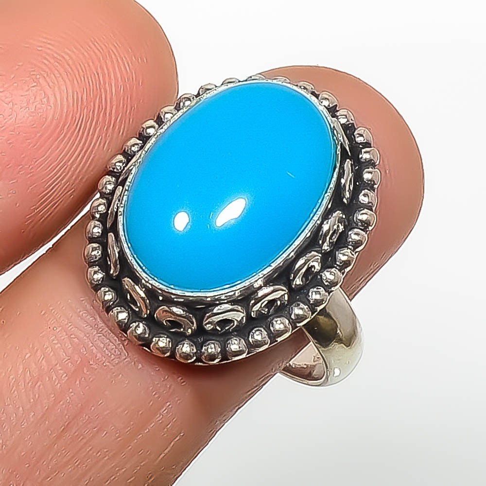 Blue Chalcedony Gemstone 925 Silver Plated Ring s.10 TR87-377