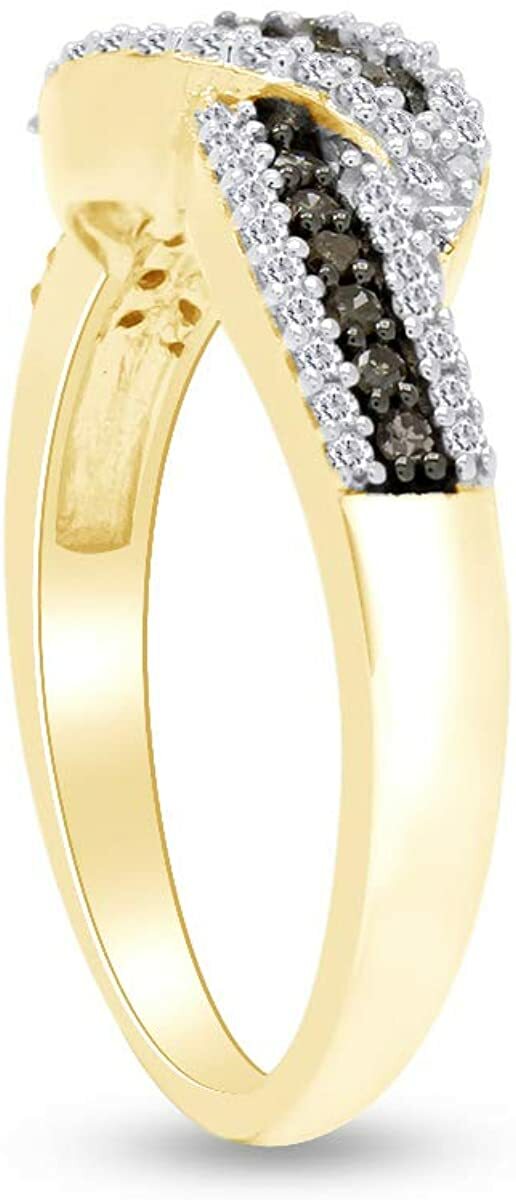 0.50 CT White & Brown Natural Diamond ring In 14K Yellow Gold Plated Sterling