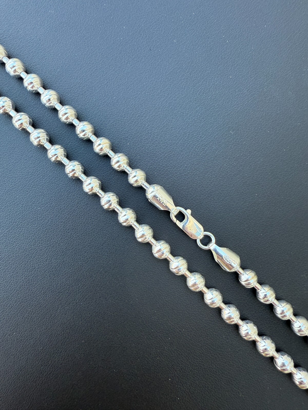 Solid 925 Sterling Silver 6mm Ball Bead Chain Moon Cut Dog Tag Mens Necklace