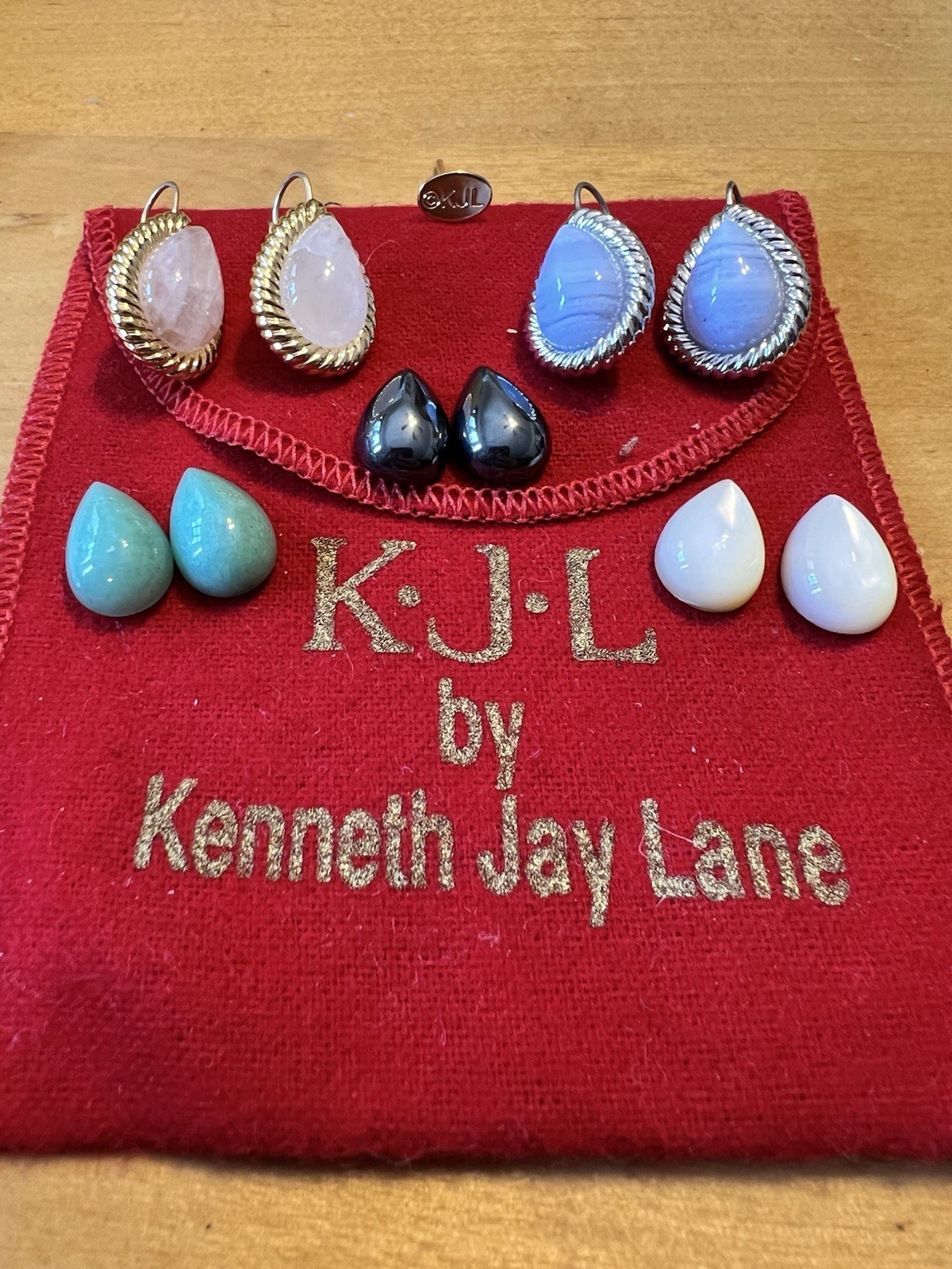 KJL Kenneth Jay Lane interchangeable Pear Shape Gold & Silver Tone Earrings 7307
