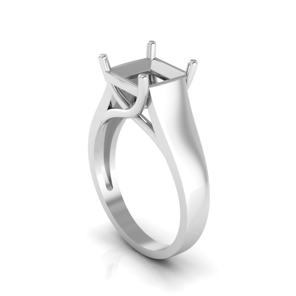 Real Solid 14K White Gold Ring Setting Princess Solitaire Semi Mount 7.50mm