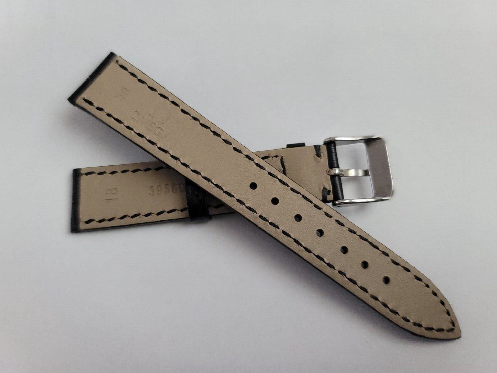 Omega 18mm Black Leather Strap with Silver Buckle For Constellation Seamaster