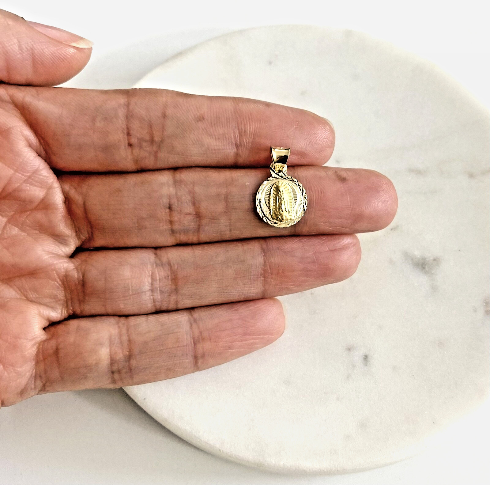14K Solid Gold Virgin Guadalupe ,Virgin Mary 17mm x 11mm Small Pendant – PT308