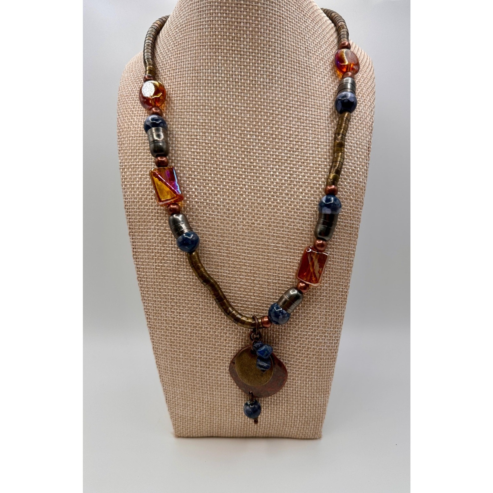 Artisan Made Necklace | Copper Stone Glass Handcrafted Statement