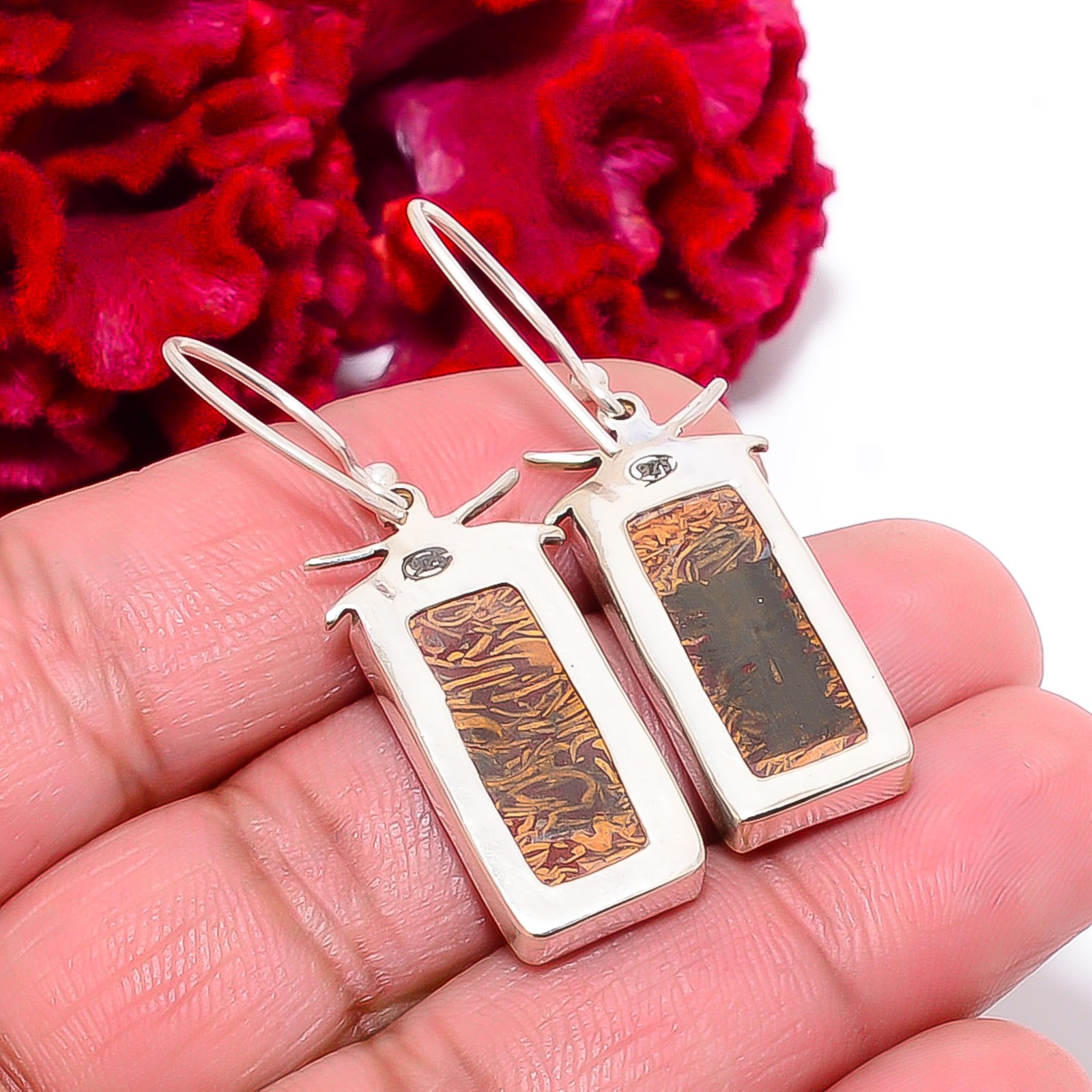Natural Mariam Jasper 925 Sterling Silver Earring 1.68″, Christmas Gift E97440