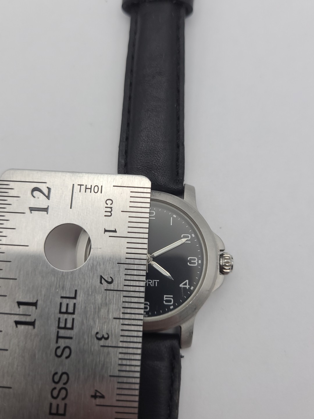 Esprit Watch Women Silver Tone Date Black Dial Leather Band New Battery Working