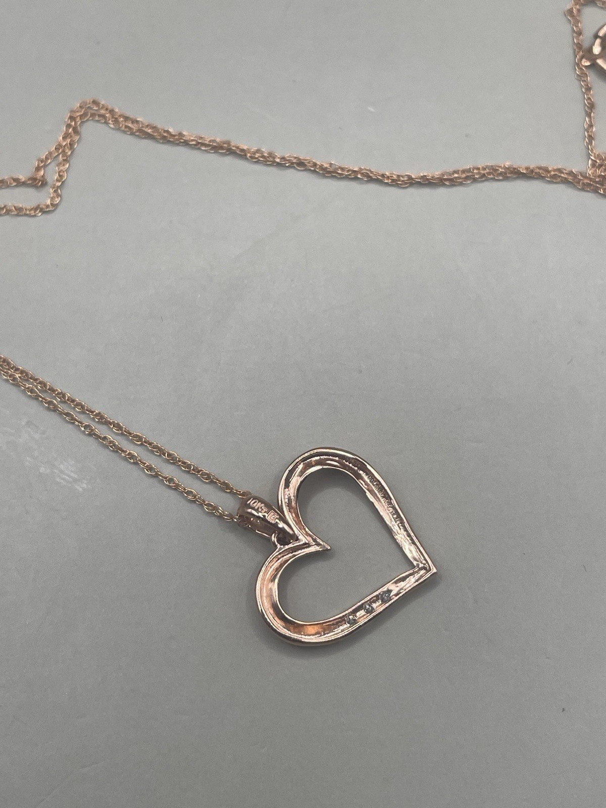 Zales 10k Rose Gold Diamonds Heart Pendant Love Chain 18” Necklace NIB 1.29g