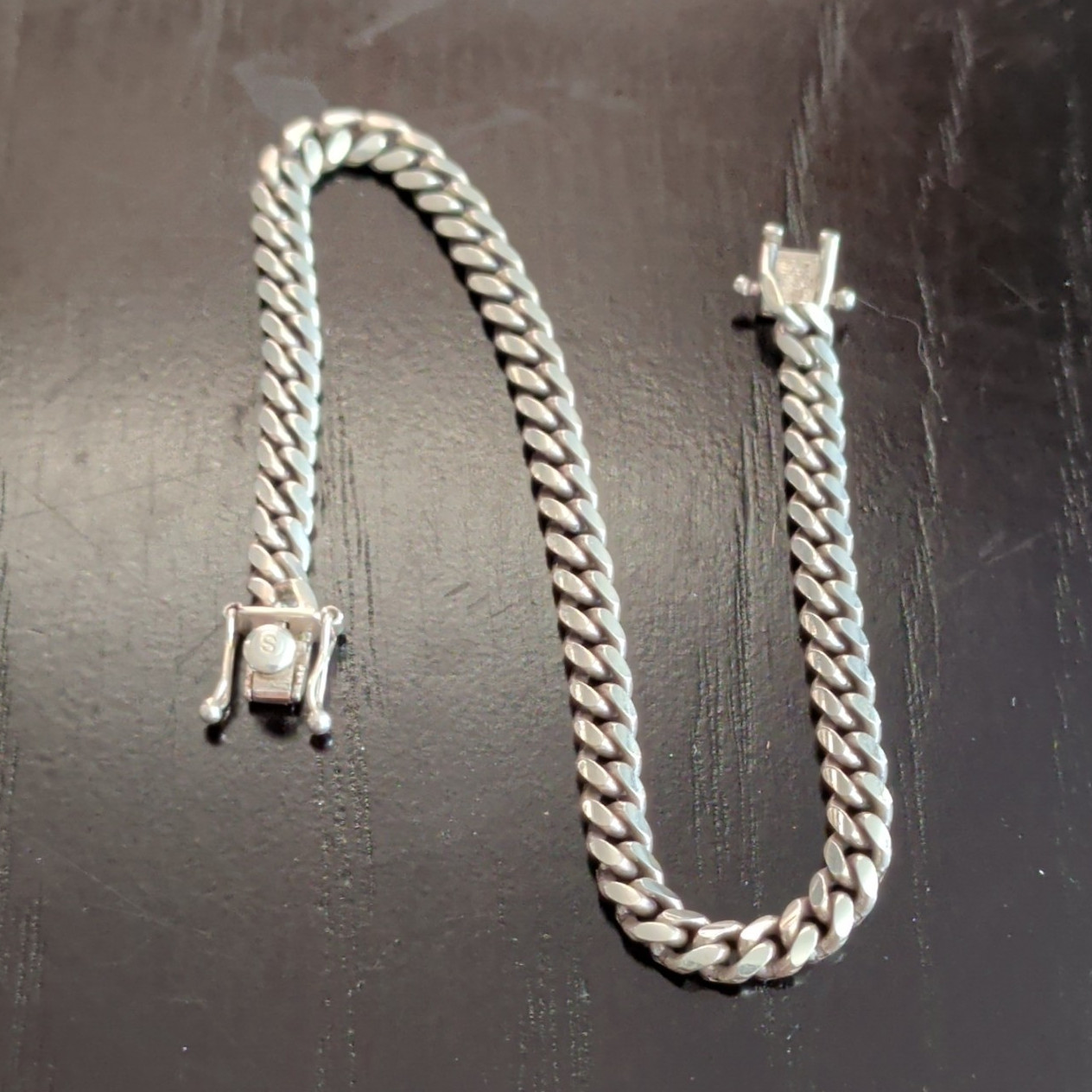 925 Sterling Silver Curb Link Chain Bracelet 8 in Box Clasp 12.5G