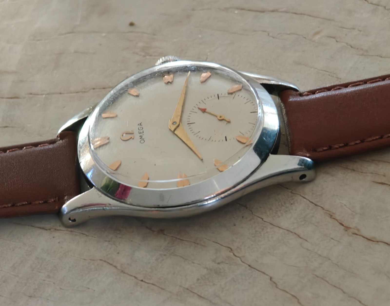 Circa 1952-53 OMEGA bold 36mm all SS, Serviced, looks/runs great, ca. 266!