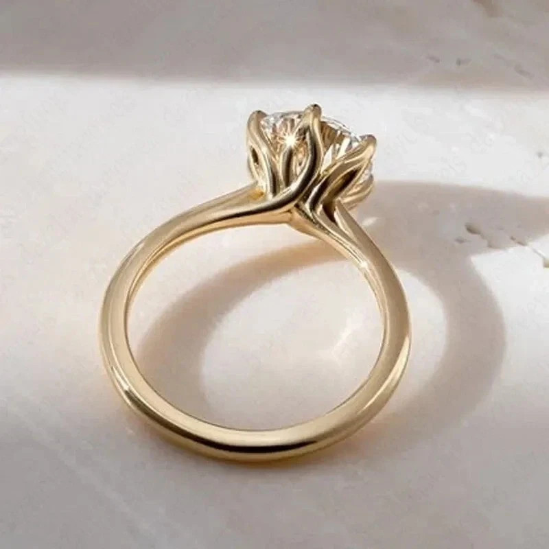 3CT Round-Cut VVS1 Moissanite Solitaire Engagement Ring 14K Yellow Gold Plated