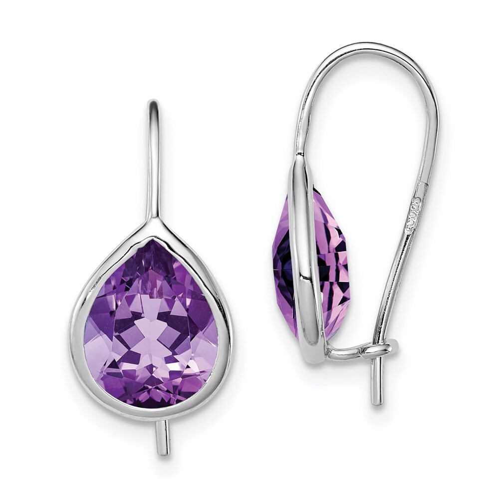 20mm Sterling Silver Rhodium-plated Amethyst Teardrop Dangle Earrings