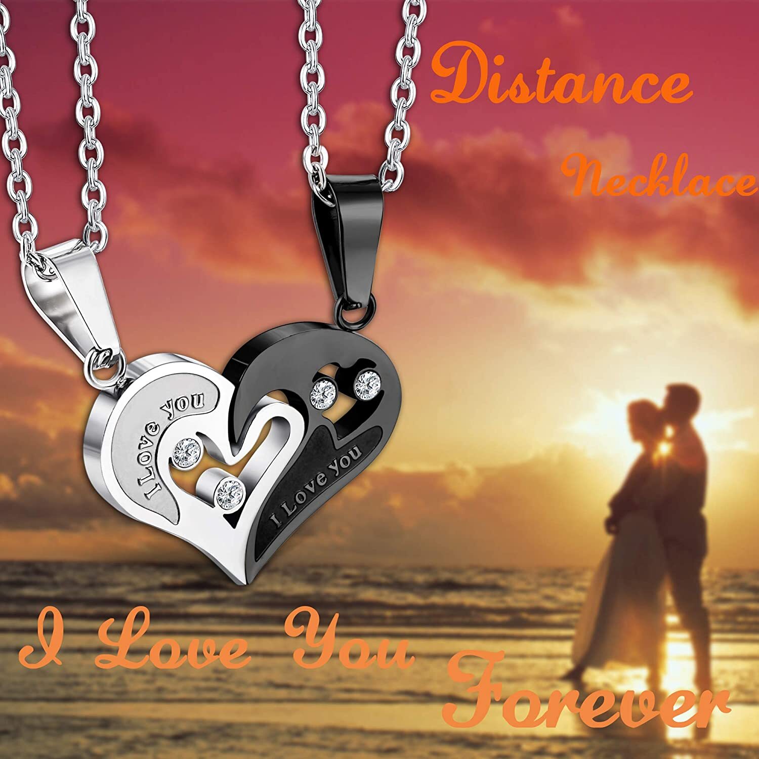 Stainless Steel Mens Womens Couple Necklace Pendant Love Heart Puzzle Matching