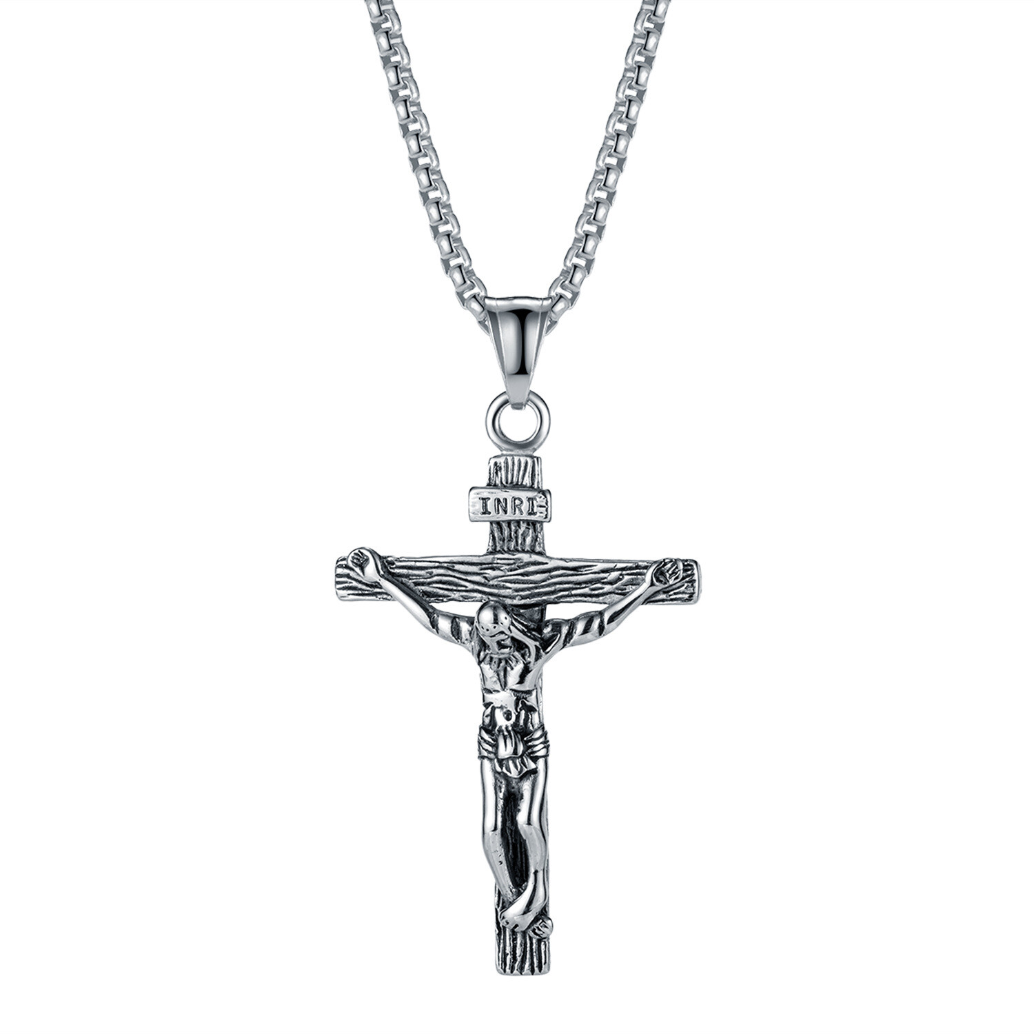 Men Stainless Steel Gold Silver Black Jesus Crucifix Pendant Chain Necklace
