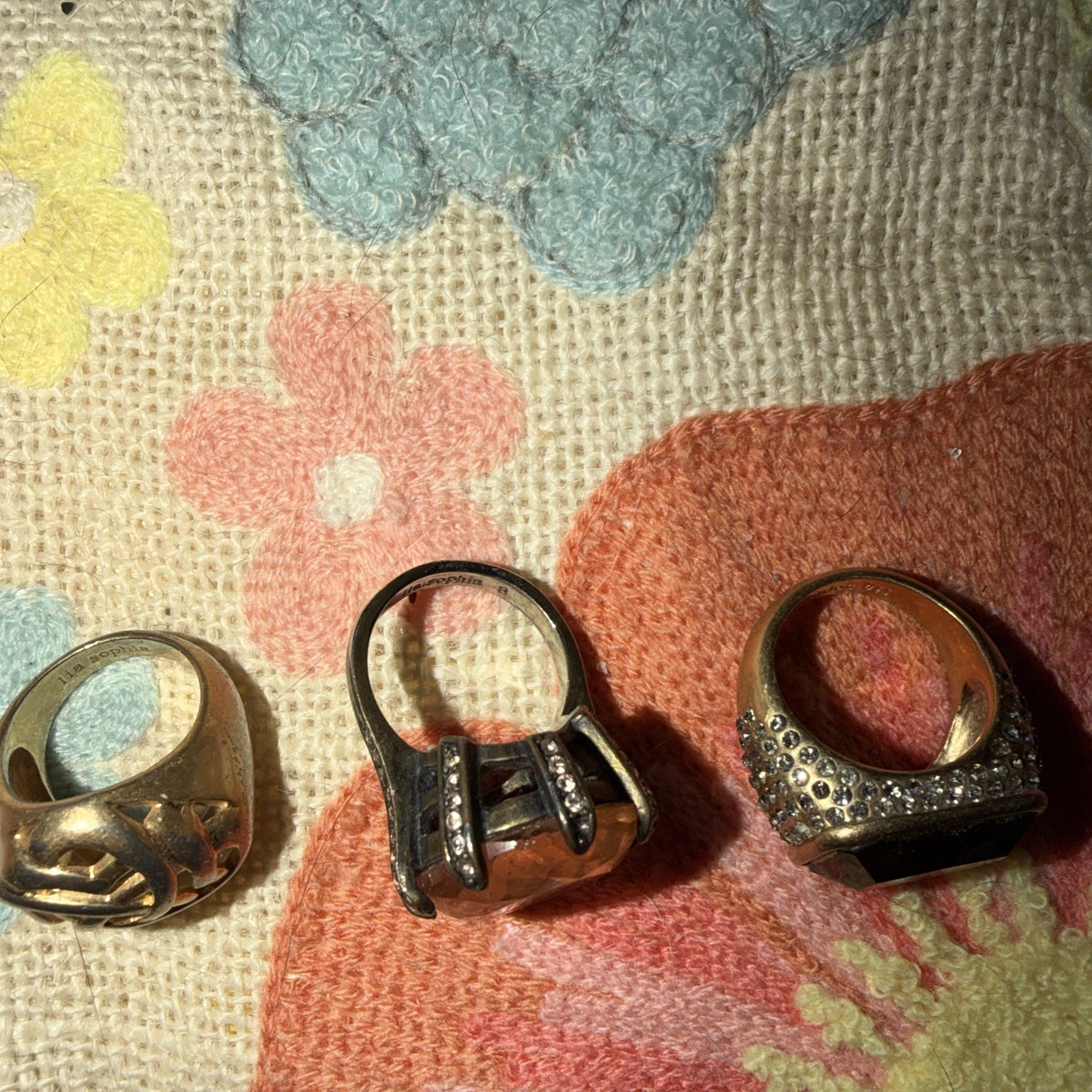 Lis Sophia Lot Of 3 Rings Costume Jewelry Size 7,8 & 8.5
