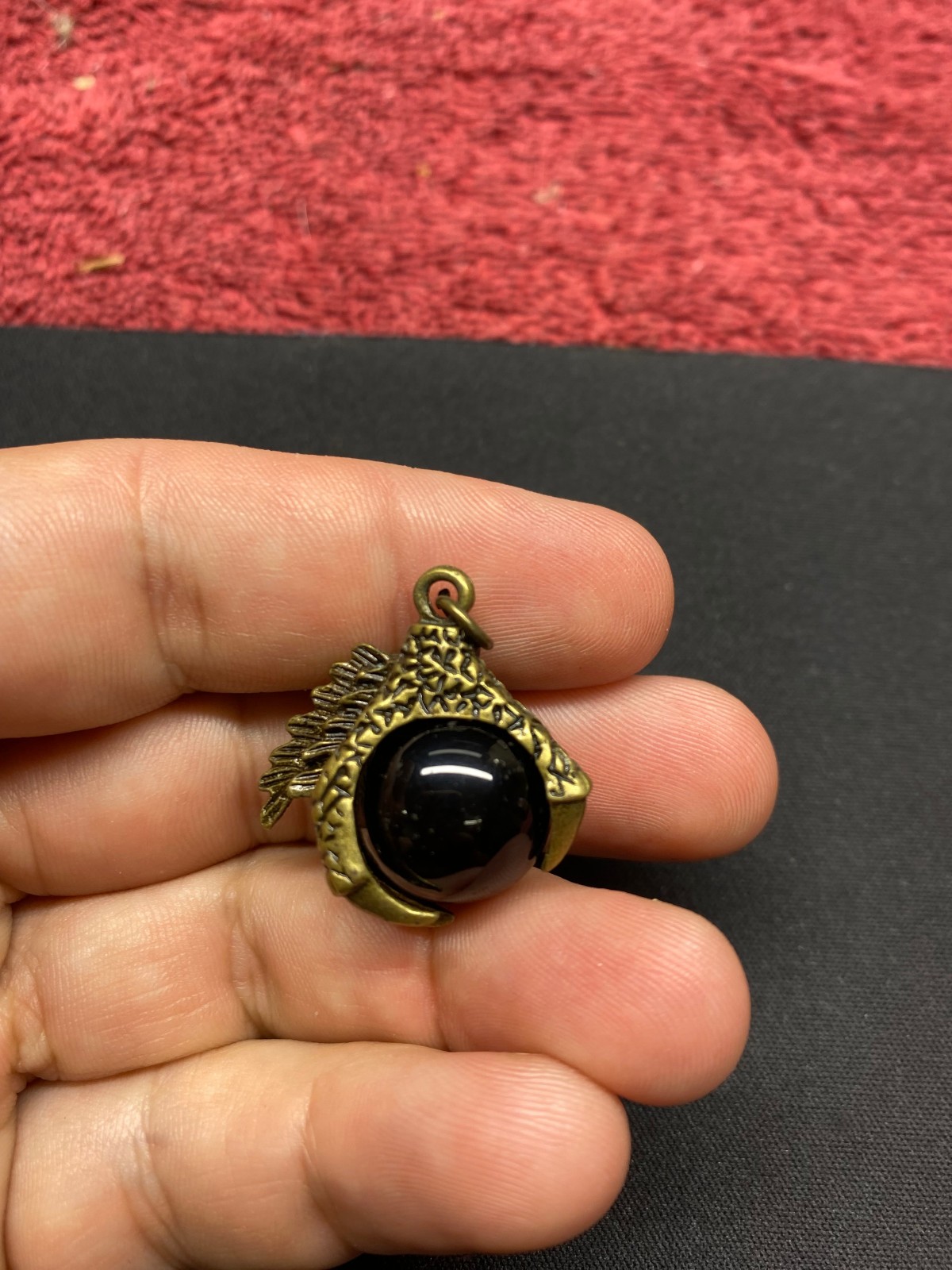 VTG brass Tone Necklace Dragon Eagle Claw Talon Pendant Glass Orb cool gift