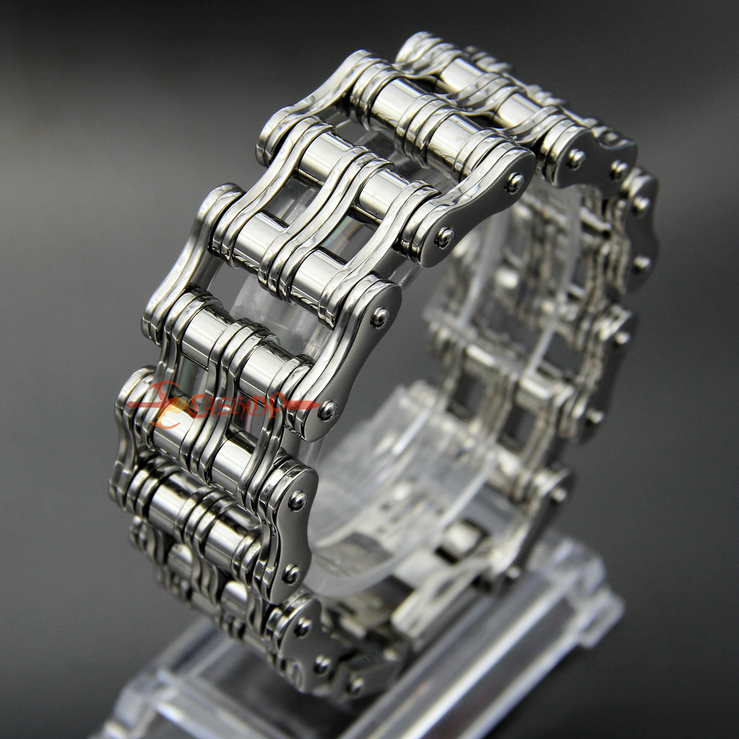 Heavy Mens Stainless Steel Motorcycle Bike Chain Biker Bracelet Silver 27mm Wide