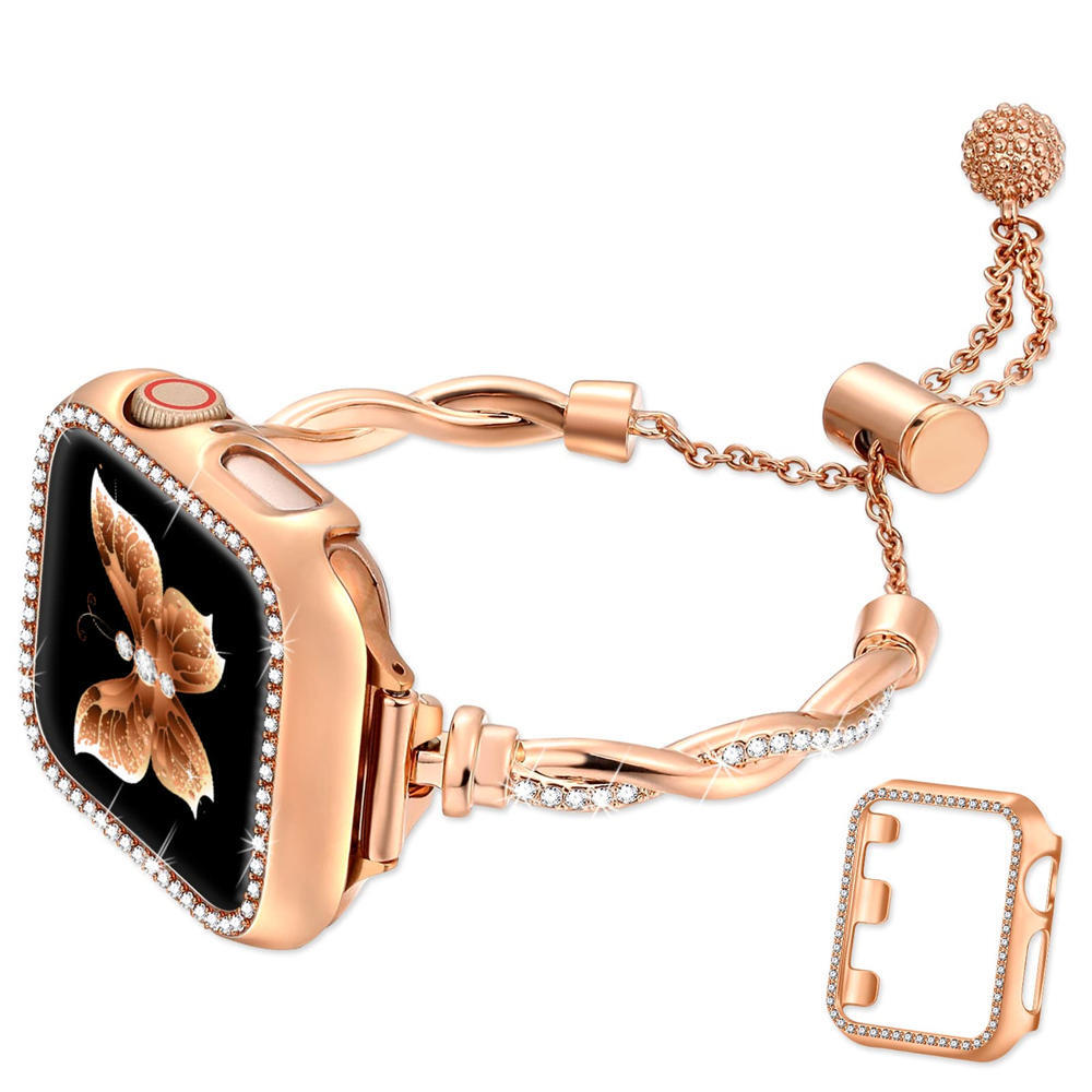 Elegant Bling Diamond Twist Strap + Rhinestones Cas for Apple Watch Ultra 8 7 6