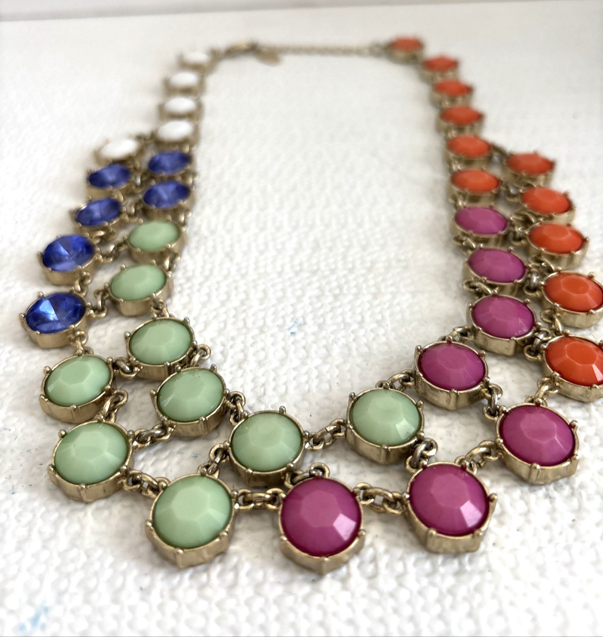 Ann Taylor multicolor layered necklace white orange purple green blue cabachons