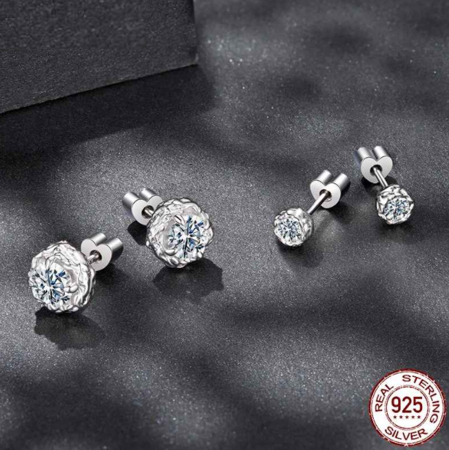 A House Of Jewelry D VVS1 Moissanite Crystal Sugar Stud Earrings 925 Silver GRA