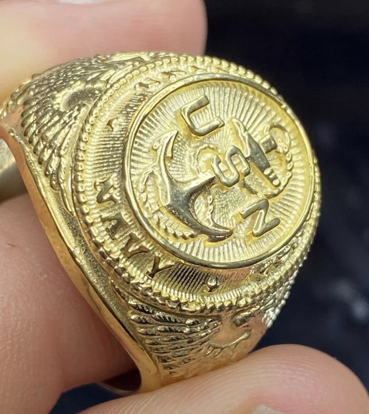 US NAVY RING – HANDMADE 925 STERLING SILVER MILITARY ANCHOR GOLD PLATED