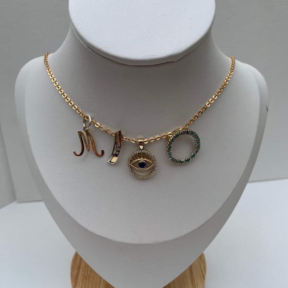 9K Gold Script Letter M Pendant with Sterling Silver Bail
