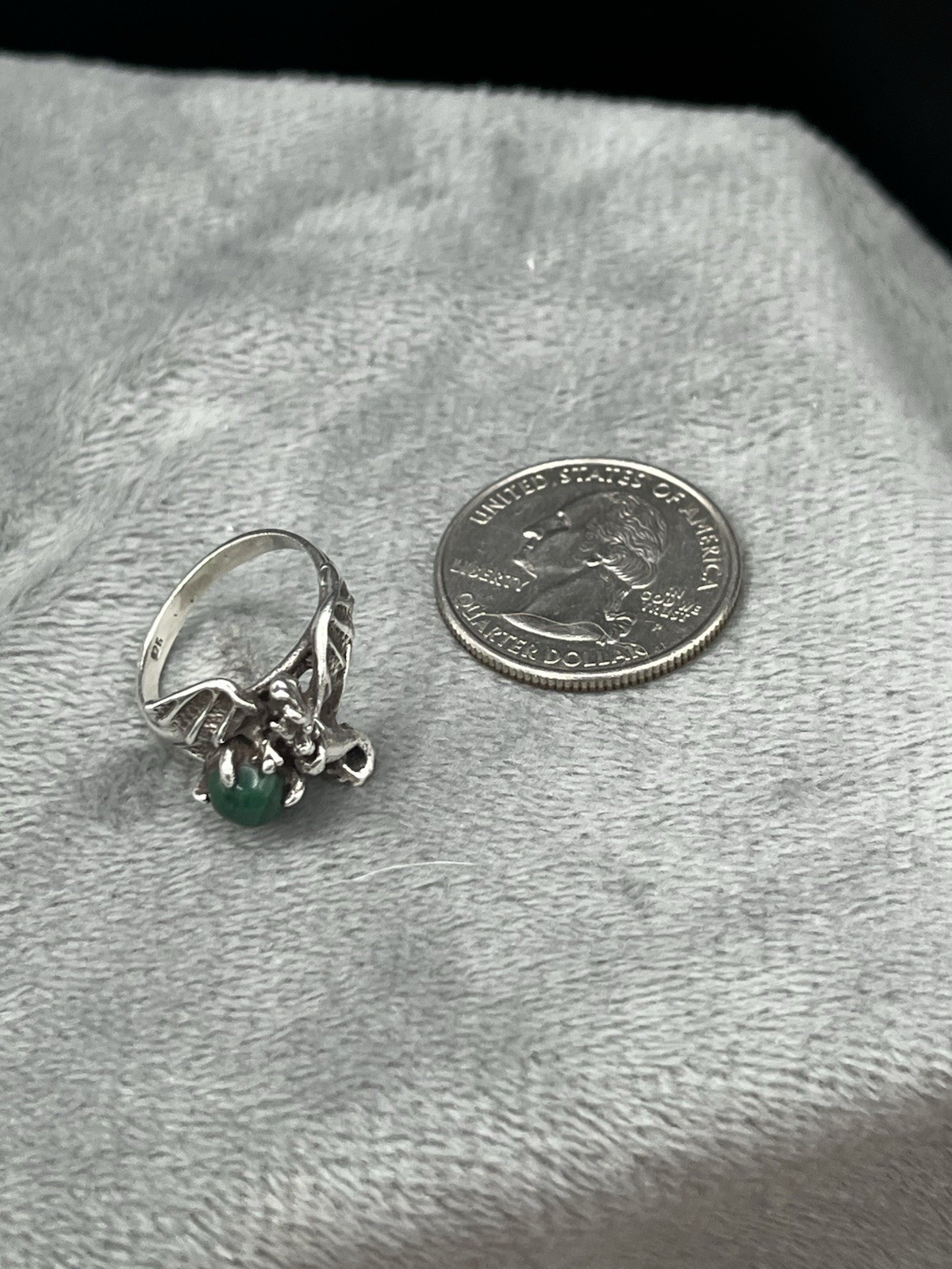 Sterling Silver 3-D Dragon Malachite In Talons Ring Fantasy Gothic Size 5.5