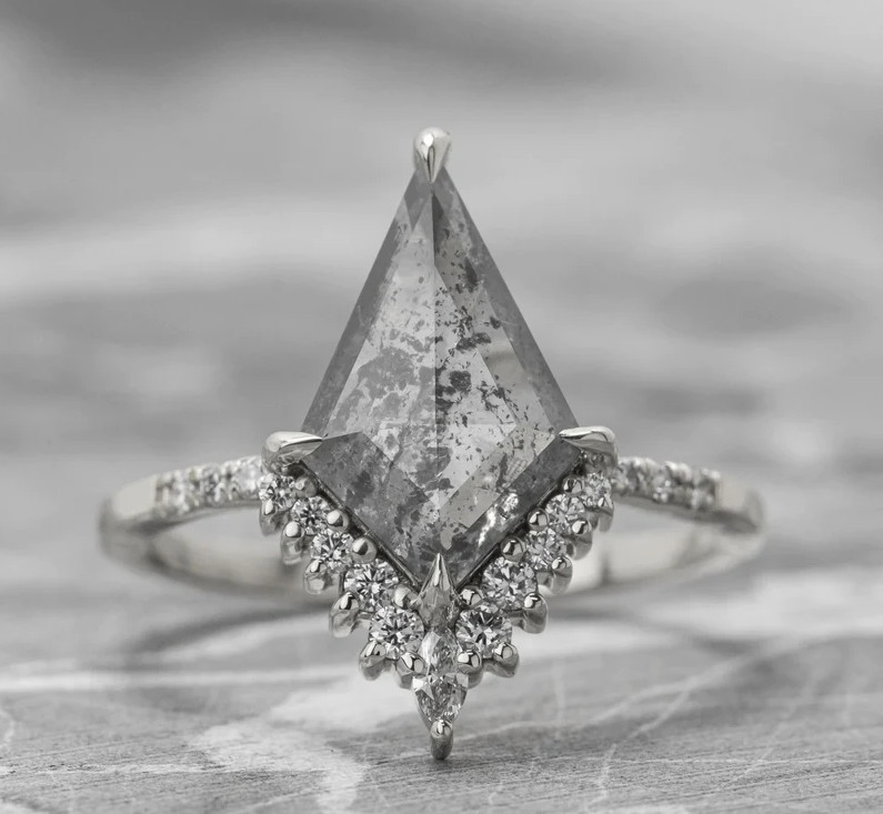 Kite Rose Cut Salt And Pepper Moissanite Sterling Silver Antique Wedding Ring