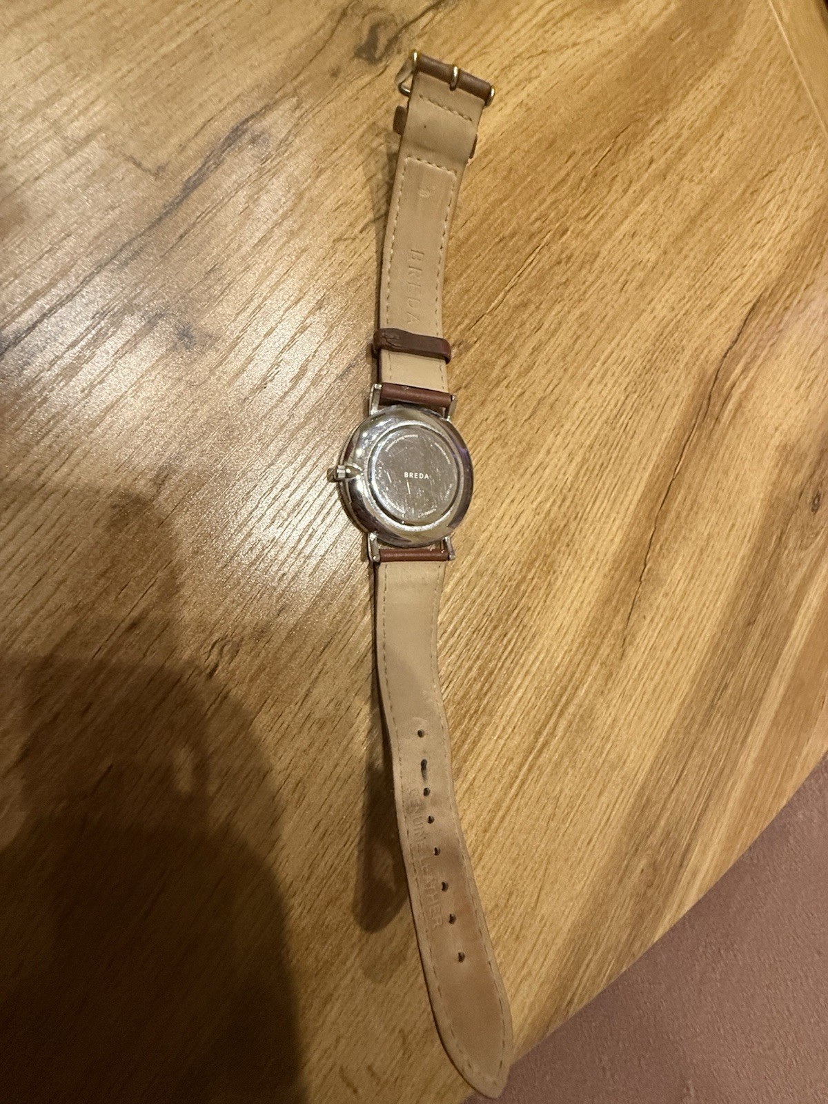 BREDA Mens Dress Silver Tone Brown Leather Band Blue Minimalist Watch