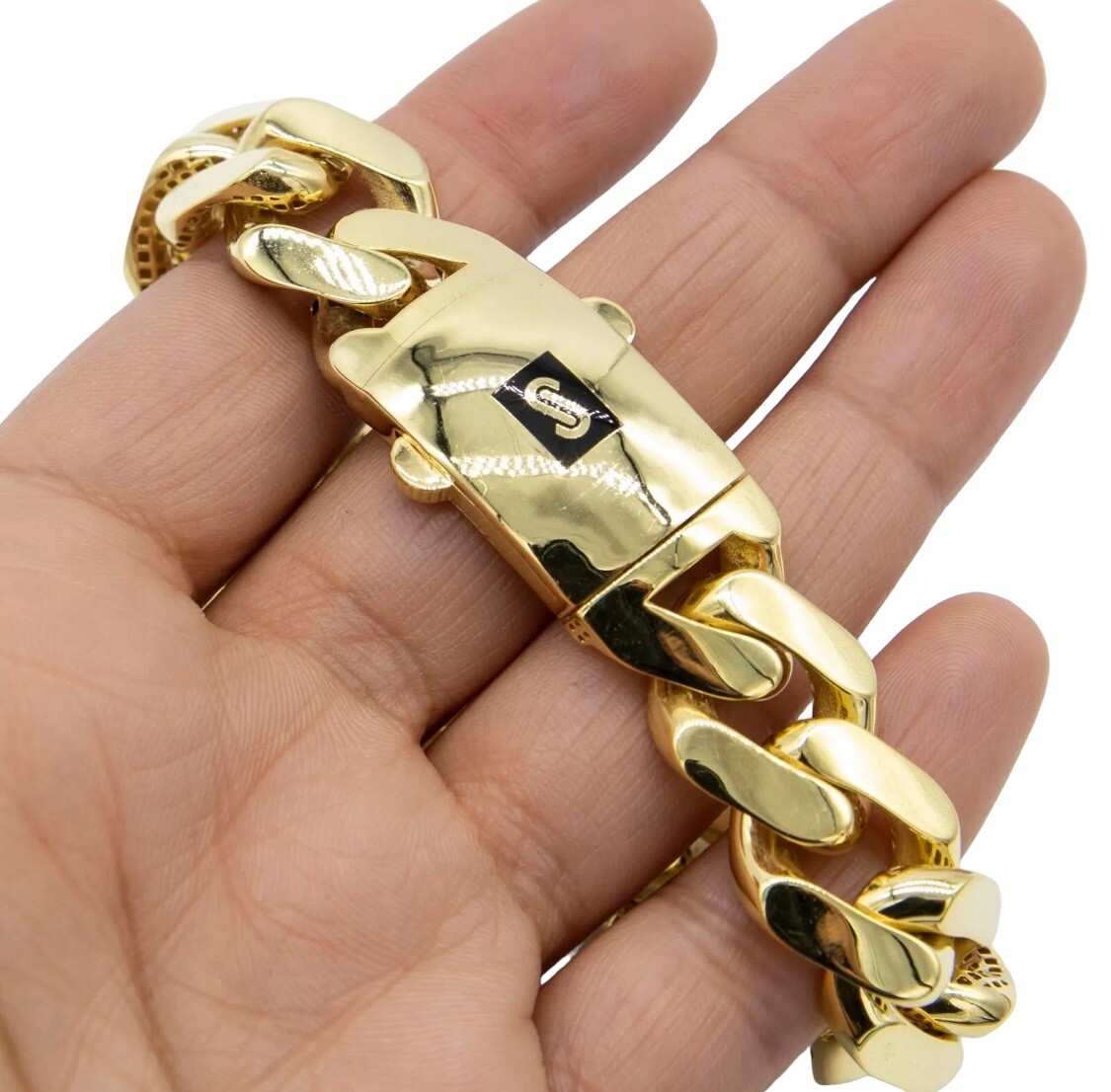 17mm Miami Cuban Royal Link Plain Box Clasp Bracelet Real 10K Yellow Gold 8.5″