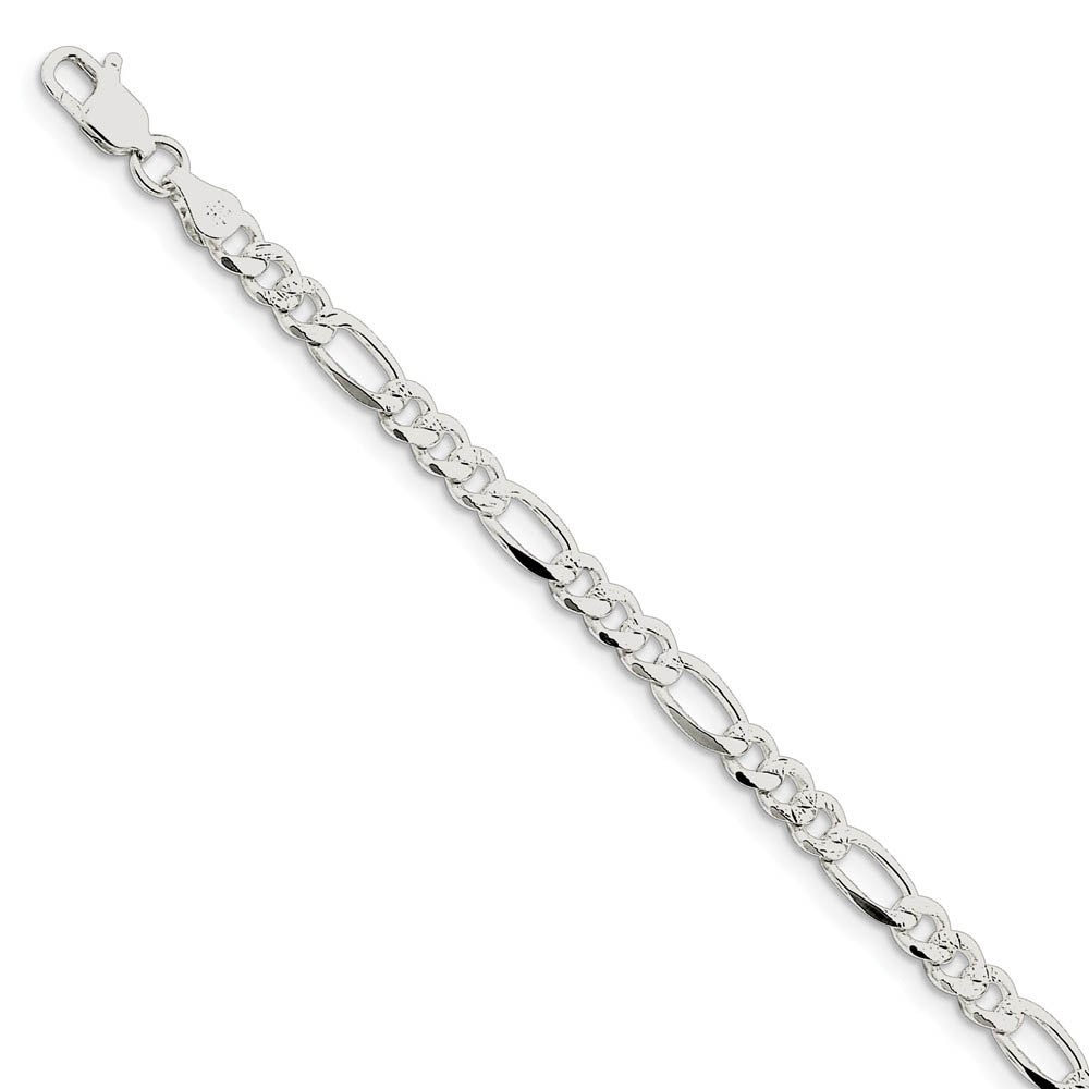 4.75mm, Sterling Silver, Pave Flat Figaro Chain Bracelet