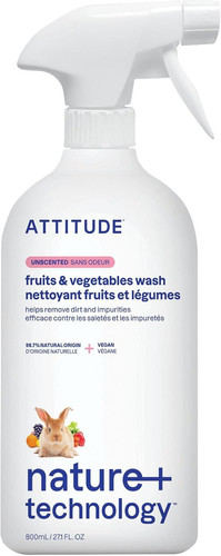 ATTITUDE Fruit & Vegetable Wash, Unscented Food-Safe 27.1 Fl Oz (Pack of 1)