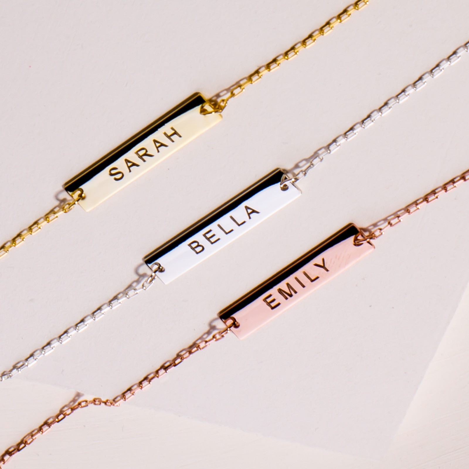 Custom Engraved Name Bar Bracelet 925 Sterling Silver Gold/Rose Gold/Silver