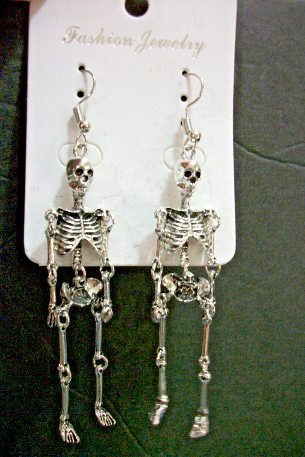 Halloween 3.5″ Dangle Articulated Skeleton Earrings Silver Tone Metal